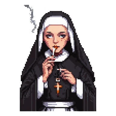 nun smoking a cigarette sticker