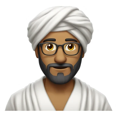 Turban man with small beard, glasses and white robe. also add backpack and keep check view sticker