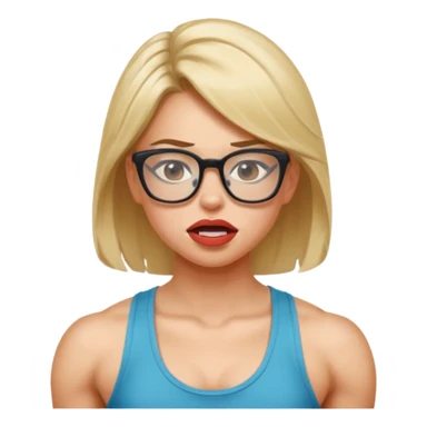 Girl, glasses, biting lips, muscular, pulling off tank top sticker