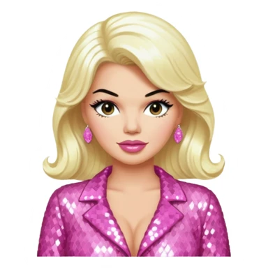 Jayne Mansfield with long platinum blonde hair, pink sequin outfit sticker