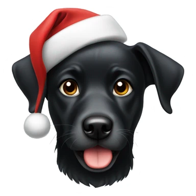 Black dog wearing Santa hat sticker