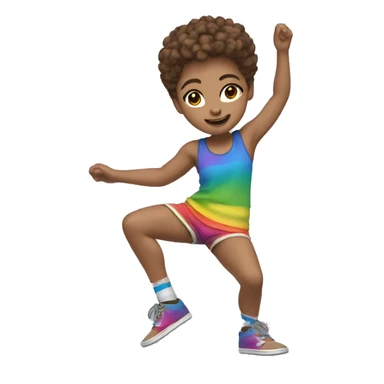 Spinning break dancer, short fuzzy brown hair, fair skin, rainbow shorts sticker