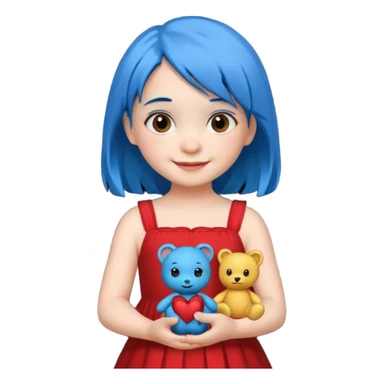 blue haired red wearing small girl with small toy sticker