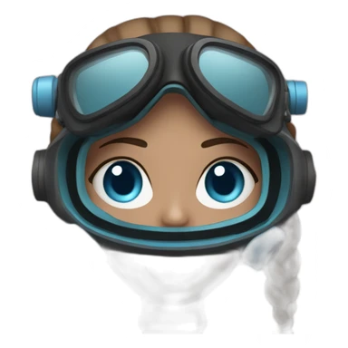 a woman with a scuba diver gear. pink mask, with blues eyes inside. brown largue and straight hair sticker