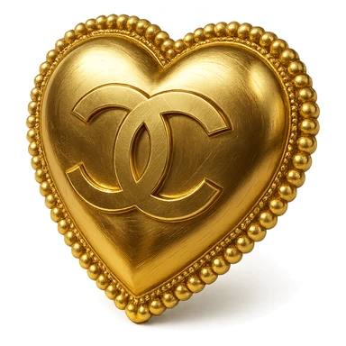 Chanel-inspired heart in metallic gold style with a pearl border and interlocking C's, elegant and classic sticker