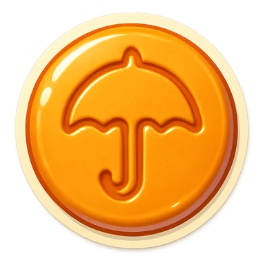 retro sticker style icon of a dalgona candy with an umbrella shape pressed in the center, playful and bold sticker