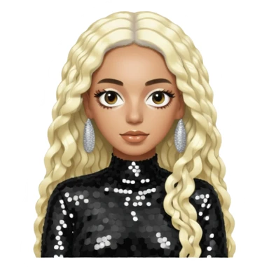 Solange with long platinum blonde hair, black sequin outfit  sticker