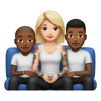 couch, naked people sitting: tattoed female, 2 black males sticker