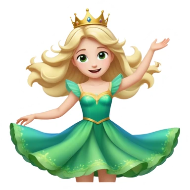 Cinematic Playful Aurora Portrait Emoji, Spinning in her dress, arms gracefully extended, eyes filled with laughter, exuding joy and charm, a princess dancing through her dreams! sticker