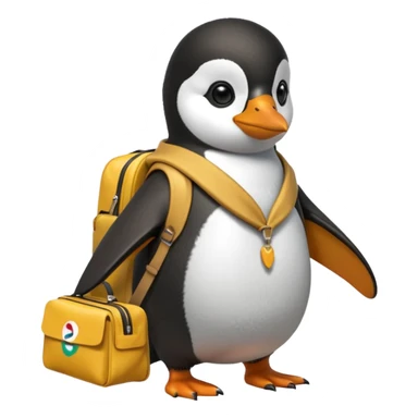 Una persona de apariencia peruana, vestida con ropa característica sin pelo montado a espaldas de un pingüino con una bolsa de la empresa de reparto glovo en la espalda sticker