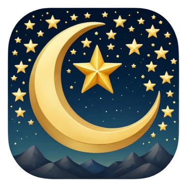 Star and Crescent emoji with black background and no face only star and crescent. sticker