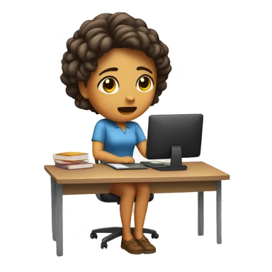 girl frusturated at her desk with hands on her head. full body with the desk included sticker