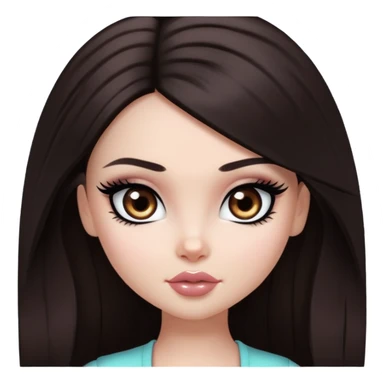 pretty bratz girl, long dark brown hair, dakr brown eyes, black eyeliner, pale skin sticker