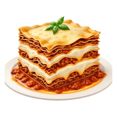 Lasagne alla Bolognese Cinematic Realistic Lasagne alla Bolognese Dish Emoji, depicted as a messy, layered pasta dish overflowing with melted cheese and rich meat sauce, rendered with hearty textures and warm, indulgent lighting. sticker