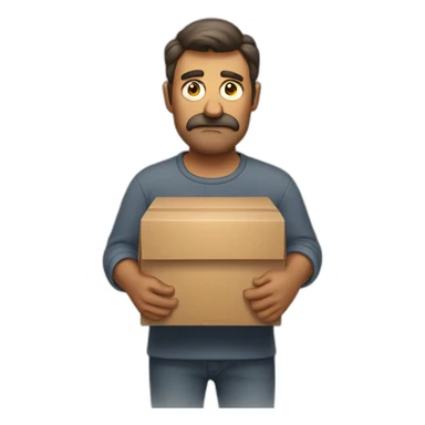 Grumpy man holding a box sticker