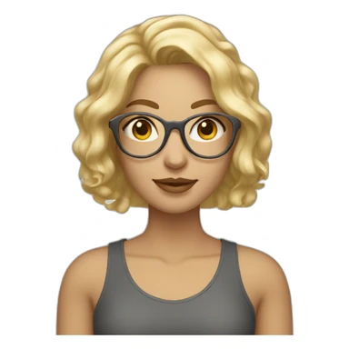 blonde girl with bob wavy hair and grey eyes wearing thin golden glasses sticker
