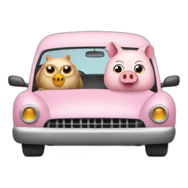 Owl and pig in car sticker