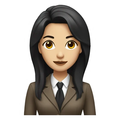Female defense attorney with long black hair with brown suit sticker