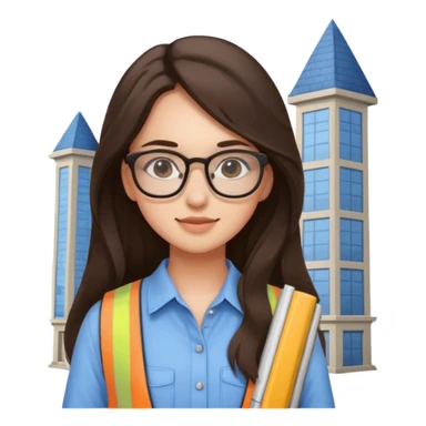 girl architect - brunette - 20 years old cute pose - long hair girl no eye glasses. pretty girl sticker