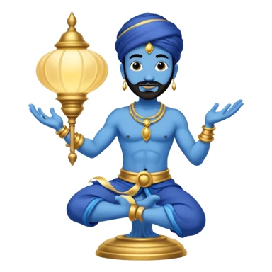 Blue skinned genie with a black goatee and gold bracelets swirling out of a lamp from Aladdin  sticker