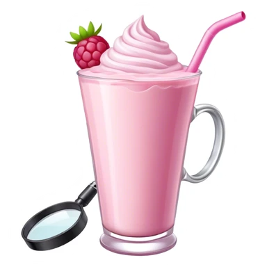 A raspberry milkshake with a magnifier sticker