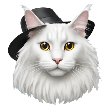 White Maine Coon with black hat sticker