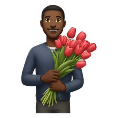 Black man with a huge bouquet of tulips in his arms sticker