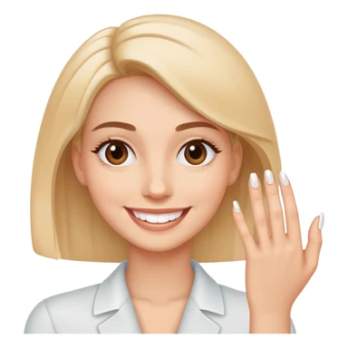 a person showing clean, trimmed nails, smiling, simple and expressive sticker
