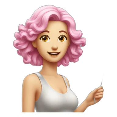 white women pink hair flying paraplan over the sea shore sticker