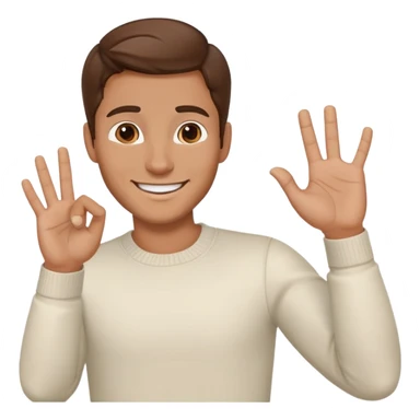 handsome man with brown hair, smiling, one hand gesturing in a welcoming way sticker