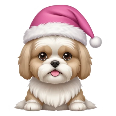 one little white all over shih tzu dog with pink santa hat  sticker