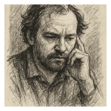 Terry A. Davis, thoughtful expression, hand-drawn sketch style sticker