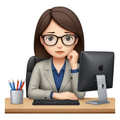 female office worker sad face on computer sticker