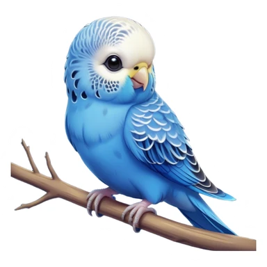 Cinematic Cute Blue Budgie Portrait Emoji, Head tilted playfully and inquisitively, featuring a brilliant blue feathered fur with a natural sheen, round, sparkling dark eyes filled with curiosity, Simplified yet irresistibly adorable features, highly detailed, glowing with a warm, friendly glow, high shine, affectionate and lively, stylized with a touch of whimsy, bright and endearing, soft glowing outline, capturing the essence of a mischievous yet loving budgie, so playful it feels like it could chirp out of the screen and into your arms! sticker