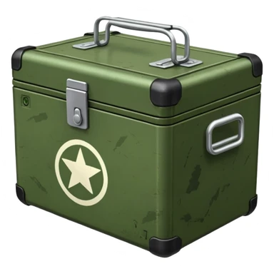closed box with army marking, compact, green or khaki color sticker