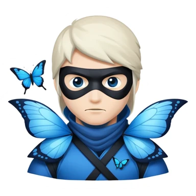 Crea una imagen con estos dos emoji 🥷🏻🦋
él ninja de piel blanca con la mariposa azu posada en el hombro como si estuviera volando. sticker