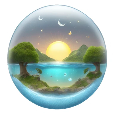 water and land like inside a semi-circular glass dome with the sun and moon at the top sticker