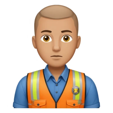Security guard with buzzcut, vest on with button up underneath sticker