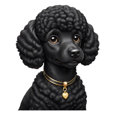 Cinematic Noble Black Poodle Portrait Emoji, Poised and regal, with a refined, elegant build and a meticulously groomed, curly jet-black Fur, deep-set soulful dark eyes, Simplified yet sharp and sophisticated features, highly detailed, glowing with a soft, dignified glow, high shine, intelligent and graceful, stylized with an air of sophistication, focused and attentive, soft glowing outline, capturing the essence of a watchful and confident companion, so majestic it feels as though it could prance out of the screen with effortless authority! sticker