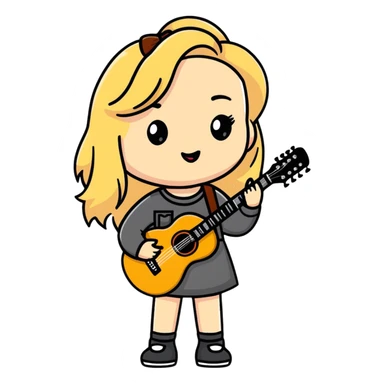 Cute cartoon blonde singer with guitar, inspired by Sabrina Carpenter sticker
