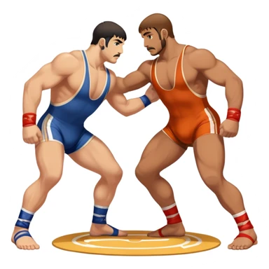 An icon symbolizing Greco-Roman wrestling, showing two wrestlers locked in a powerful grip, focusing on upper-body techniques. The background features a wrestling mat, with the athletes wearing traditional singlets. Transparent background highlights the strength and skill of the sport. sticker