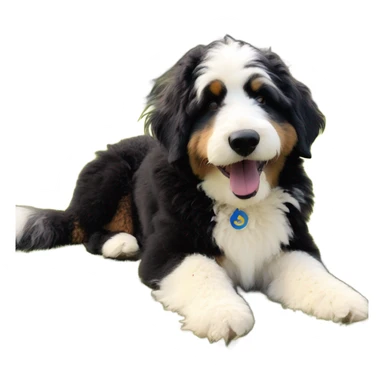 fluffy dog enjoying the sun tri color bernedoodle sticker