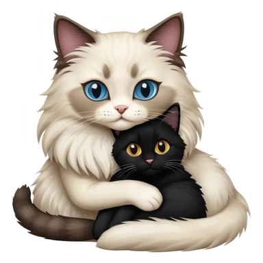 A ragdoll cat hugging a black cat  sticker