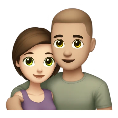 white skin Boyfriend with a light brown buzzcut and green eyes and medium length dark brown hair girlfriend with black eyes hugging sticker