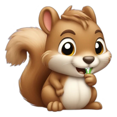 Fluffy little squirrel sleepily brushing his teeth. sticker