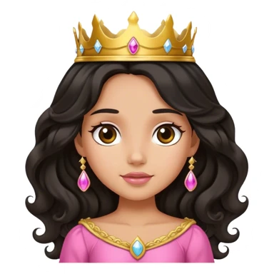 Very very tanned princess, with long black wavy hair and crown and an pink princess outfit with a cute pose sticker