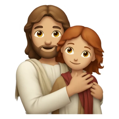 Jesus with brown hair hugging red hair child  sticker