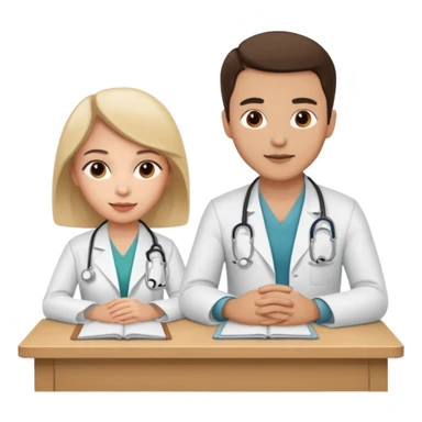 un medico y su paciente, sentados en una mesa  sticker