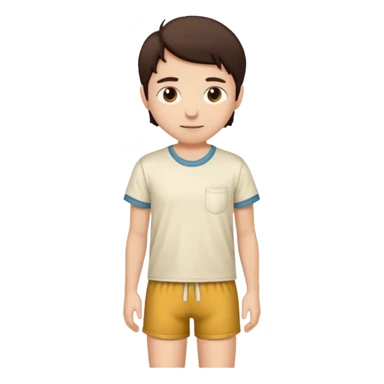 Pajamas with dark brown shorts and a light cream T-shirt sticker