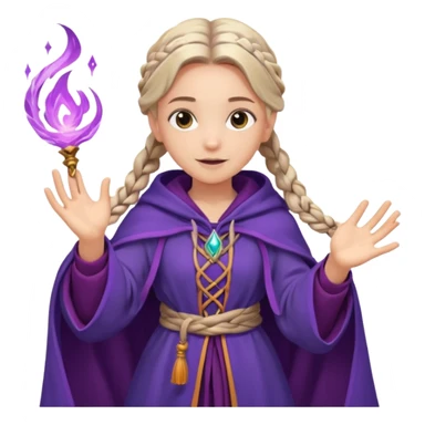 A playful mage girl with braids, purple cloak, and magic swirling around her hands.
 sticker